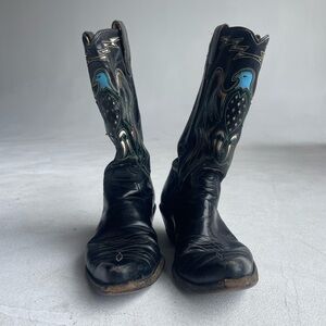 Acme Black Cowboy Boots with Blue Eagles